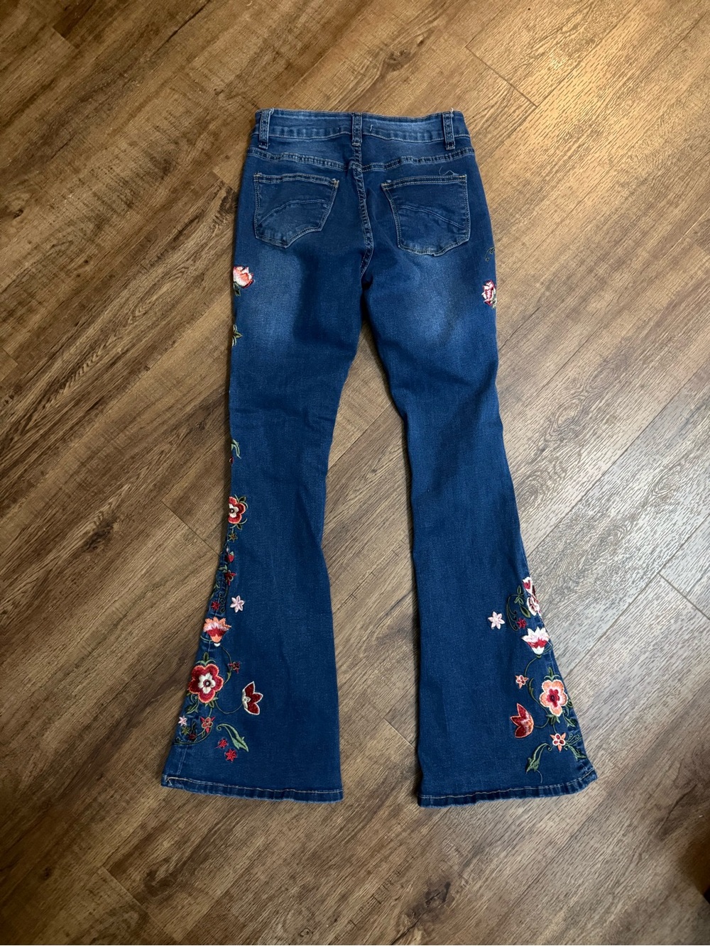 BAMBOO Dark Blue Embroidered Floral Flare Jeans - Picture 3 of 9